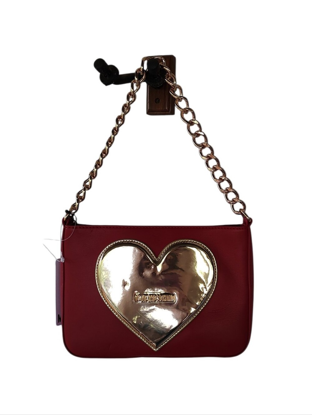 Moschino Red Shoulder Bag with Gold Heart Plaque - Picture 9 of 9